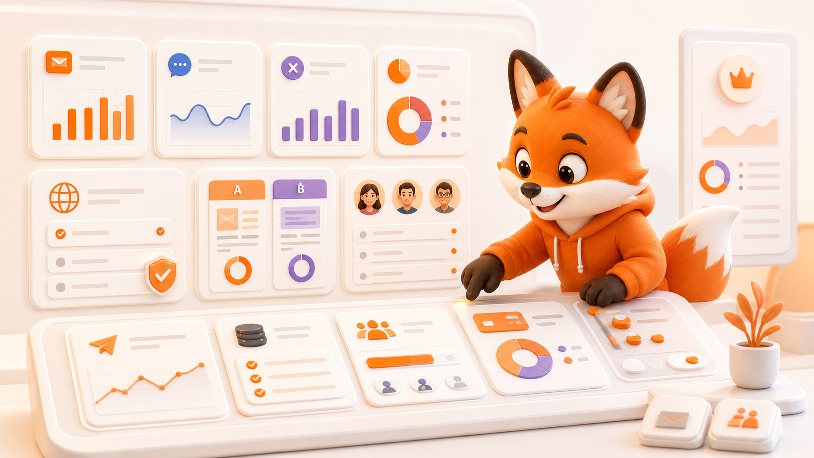 Proiga fox reviewing campaign operations, stats, domains, team access, and replies